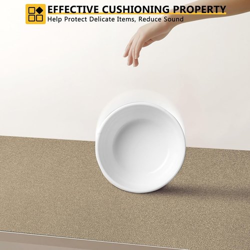 WochiTV Shelf Liner for Cabinets, Drawer Non Adhesive Non Slip Foam Mat for Kitchen, Pantry, Bathroom, Cupboard, Garage, Closet, Shelves, Drawer, Tool Box, Tan 11.8 x 59 inches