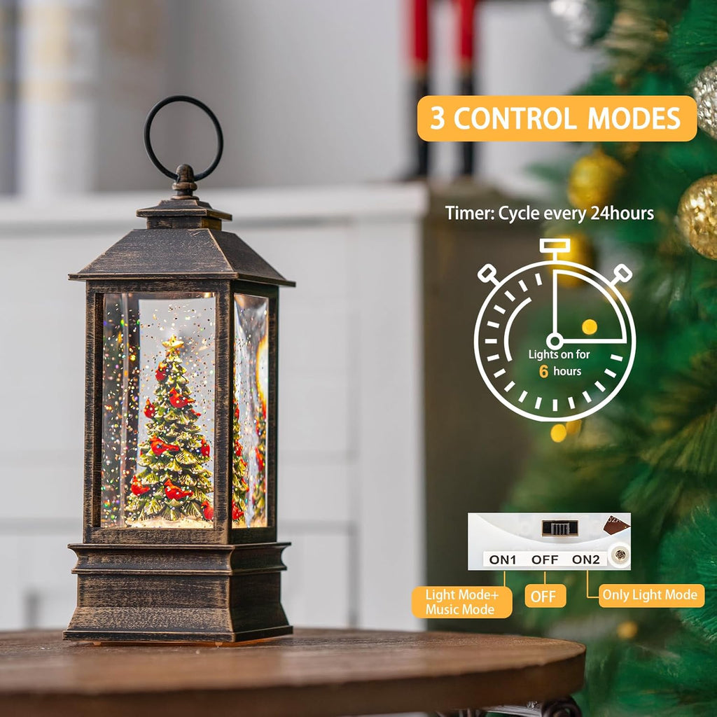 VISFLAIR 10'' Lighted Christmas Tree Snow Globe - Musical Water Lantern with Glitter | Battery or USB Powered