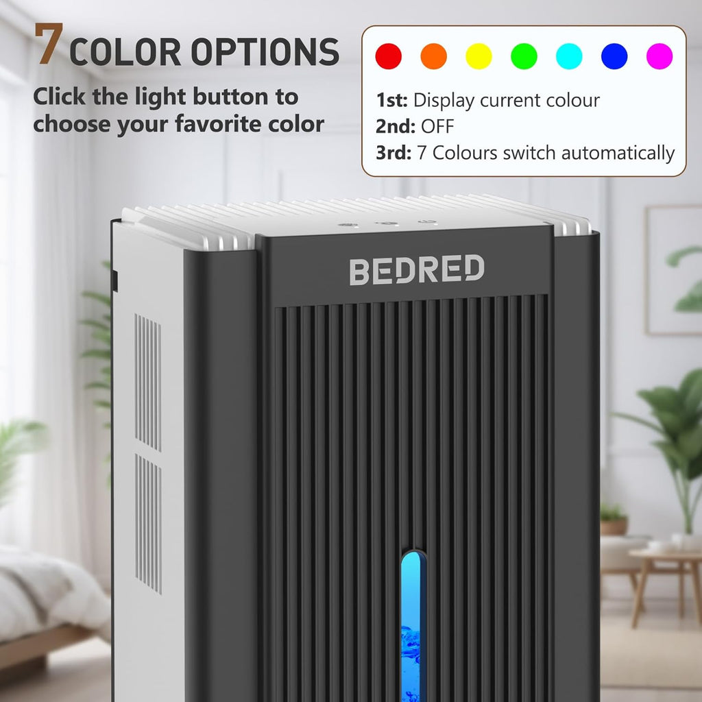 Skiennix 95OZ Dehumidifier for Home - Quiet Operation with Auto Shut Off & 7 Color Ambient Light | Ideal for 1000 Sq.Ft Spaces (White/Black)