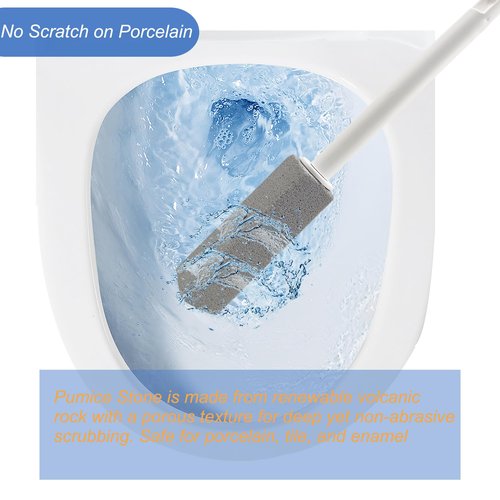Pumice Stone Toilet Bowl Cleaner with Extra Long Handle - Effortlessly Removes Hard Water Stains, Limescale, Calcium, Rust from Toilets, Bathtubs, Grills, Pools & Sinks, 1 Wand+6 Pumice Stones