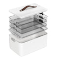 MOPALL 4-Tier Medicine Organizer Storage Box, Portable Latch Bin with Lid and Leather Handle, Cabinet Closet Organization for Home Office, Pill Bottle, First Aid, Sewing, Art, Craft