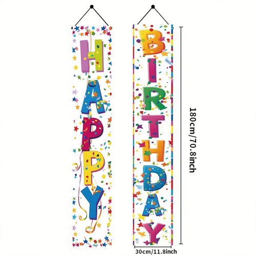 2 Pcs Colorful Happy Birthday Door Banner Happy Birthday Porch Banner Sign Birthday Party Decor Birthday Hanging Decoration for Girls Boys Party Supplies