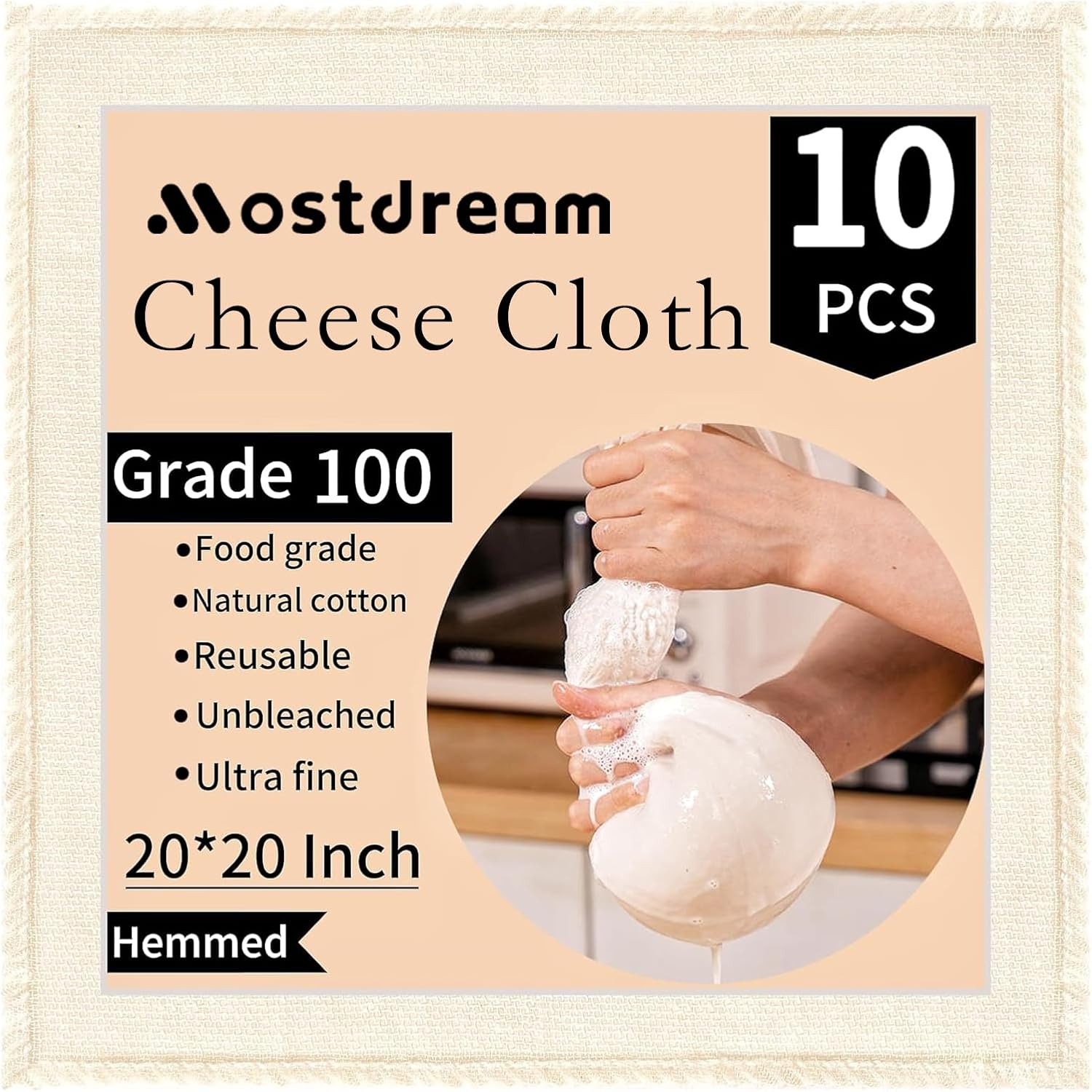 Skiennix Cheese Cloths - 10 Pcs Unbleached Cotton Muslin for Straining | 20x20 Inch Reusable