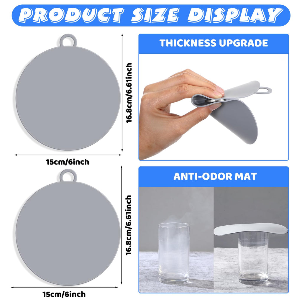 Yinkin 6 Pcs Drain Covers to Keep Bugs Out Silicone Shower Floor Tub Stoppers Bathtub Drain Stoppers Sewer Anti-Odor Mats Deodorizing Plugs for Bathroom(6 x 6 Inch,Round,Grey)