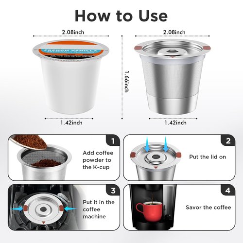 Reusable K Cups,Stainless Steel K Cups for Keurig,Keurig Reusable Coffee Pods for Keurig 1.0 & 2.0 Coffee Makers BPA-Free Refillable Coffee Filters (2)