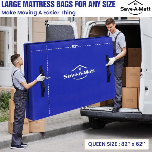 Mattress Bags for Moving - Extra Thick Queen Mattress Cover | Reusable Waterproof Protector with Heavy-Duty Handles (82’’x63’’x15’’)