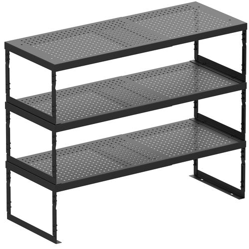 Asiingkel Stackable Expandable Metal Shelf Organizer - Adjustable Wire Storage Rack with Holes for Kitchen, Bathroom, Cabinet, Office - Space Saving, Durable & Sturdy Design（3PACKS/Medium/Black