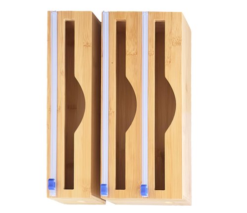 Incredinest Bamboo Drawer Organizer Bag Holder – Modular Design Zip Lock Bag Organizer Plastic Wrap Dispenser with Cutter – Baggie Organizer for Drawer with Single and Double Wrap Dispenser