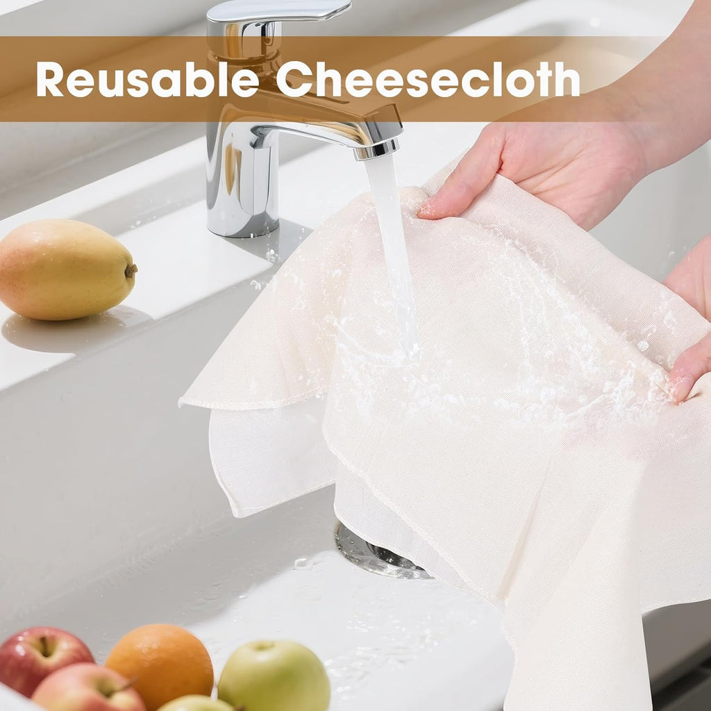 Skiennix Cheese Cloths - 15 PCS Organic Cotton Straining Cloths, 20x20 Inch, Reusable & Hemmed Edge