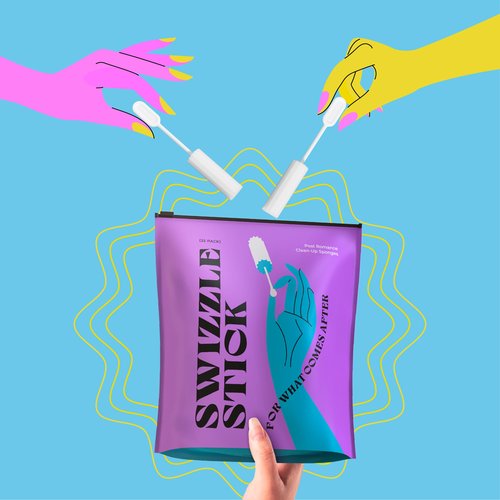 [25 Pack] Swizzle Stick Absorbing Sponge for Women - Ultra-Absorbent Post-Romance Cleanup Sponge to Stop The Drip - Long Handle, Easy Grip, Individually Packaged