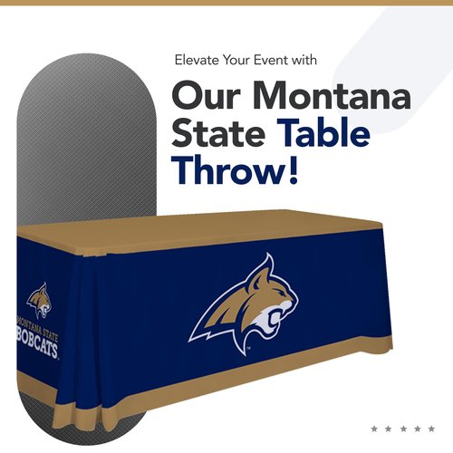 Montana State Bobcats College Sports Printed Table Throw - NCAA Licensed - Polyester - School Tablecloth (Blue, Gold, White) (6' Draped)