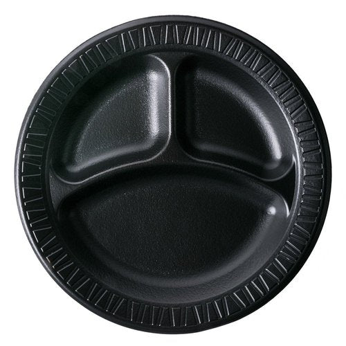 Dart 9CPBQR 9 in Black Laminated Foam 3 Comp Plate (Case of 500)