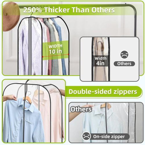 LANDNEOO Clear Garment Bags - 6 Pack Zippered Hanging Clothes Storage for Coats, Dresses, and Furs - 40'' Long