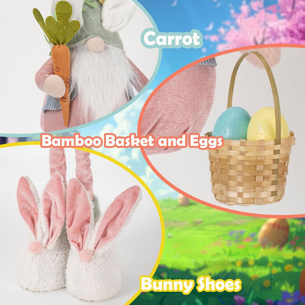 Unanscre Easter Bunny Gnome Plush Decoration - Large 26’’-36’’ Rabbit with Retractable Legs for Home Decor