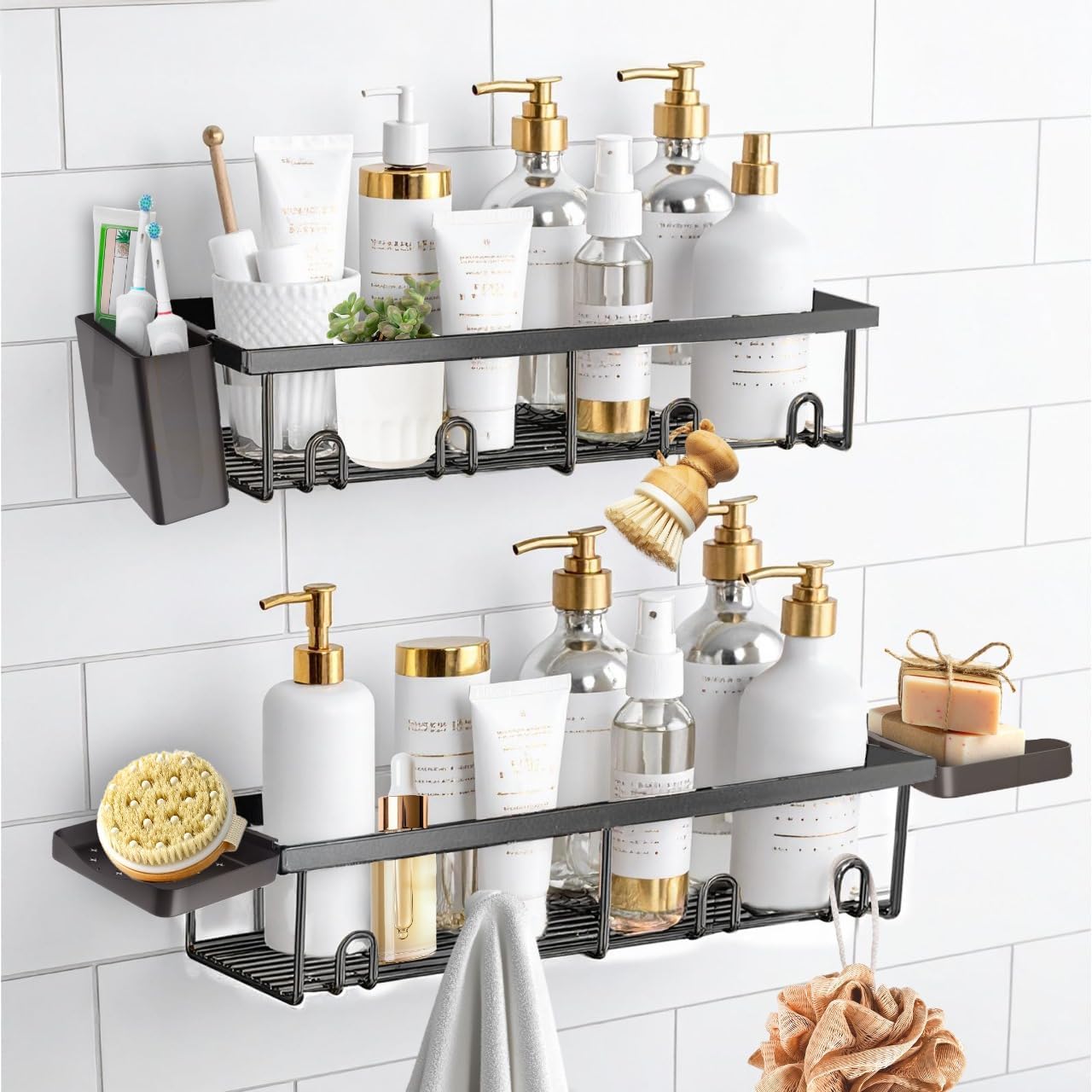 Sben Shower Caddy - Rustproof Adhesive Organizer with Large Capacity | 5 Pack Bathroom Shelves in Black