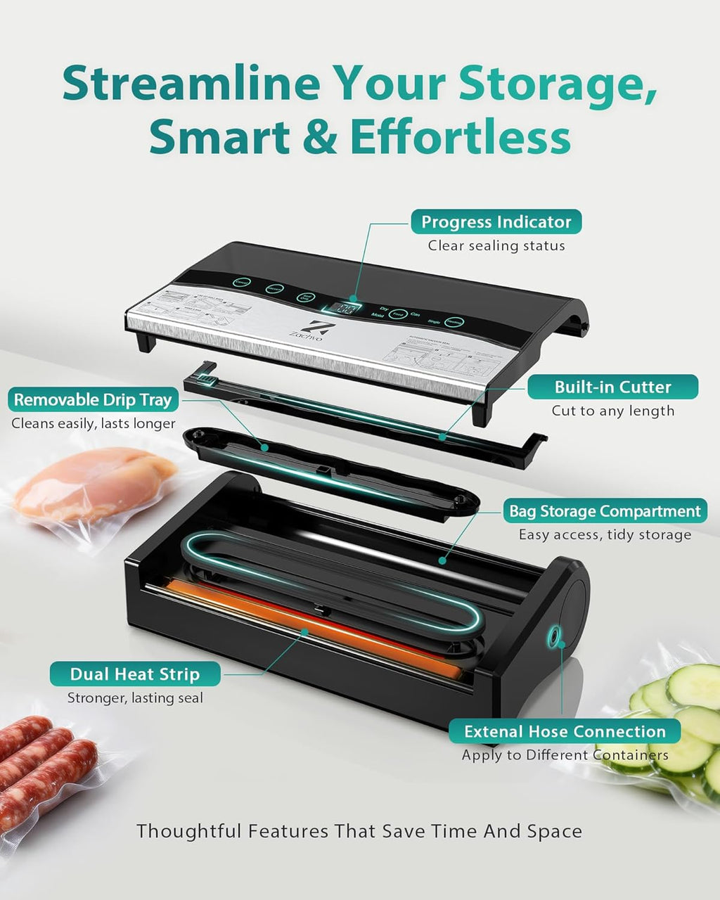 Skiennix Vacuum Sealer Machine - Automatic Food Sealer with Double Heat Seal & Built-in Cutter | Black Starter Kit