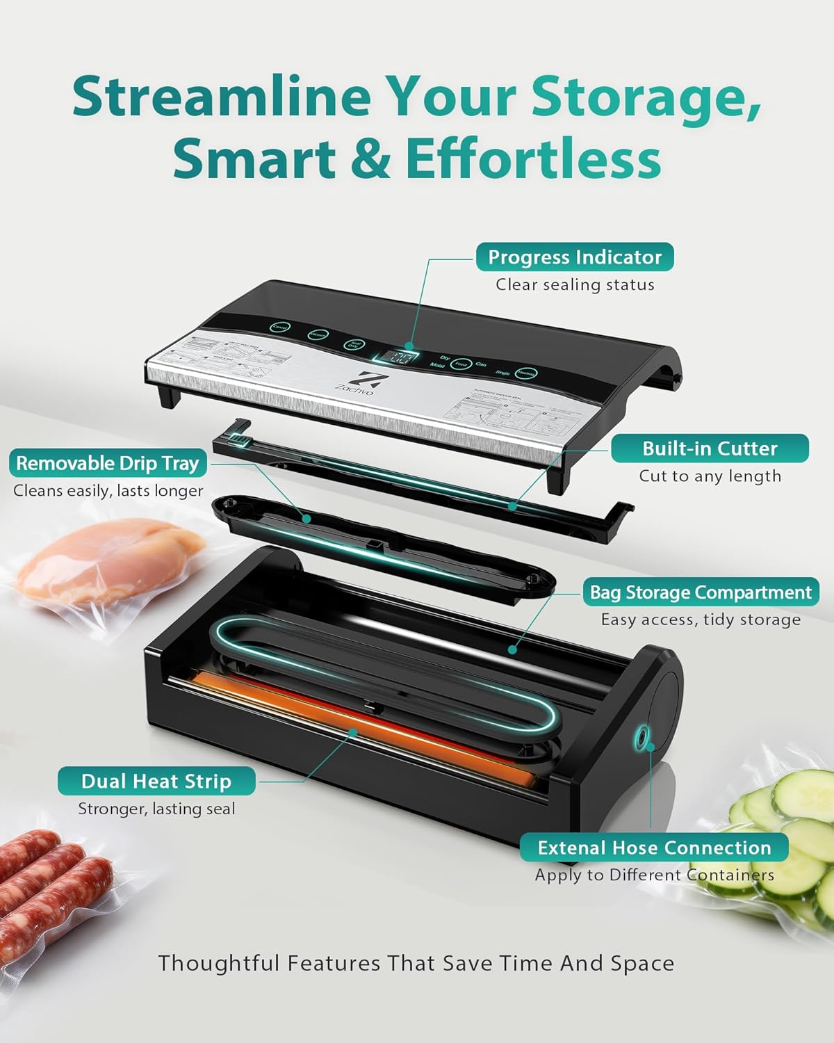 Skiennix Vacuum Sealer Machine - Automatic Food Sealer with Double Heat Seal & Built-in Cutter | Black Starter Kit