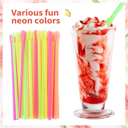 Eaasty 5000 Pcs Snow Cone Spoon Straws, Flexible Plastic Flexible Disposable Drinking Straws, Disposable Plastic Sip Stir Sticks (Yellow,Green,Orange,Rose Red)