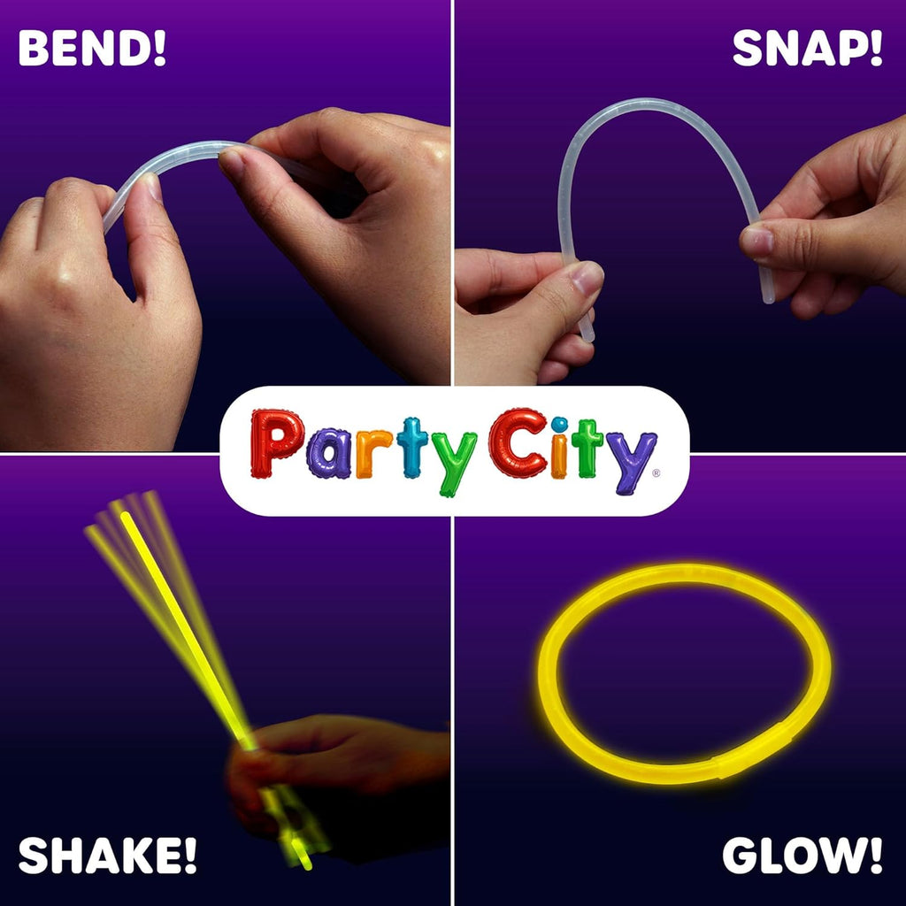 Party City Glow Sticks Bulk Pack - 100 Neon 8” Glow in the Dark Light-Up Favors for All Ages