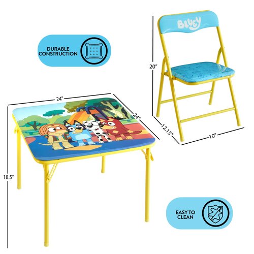 Bluey Kids Table and Chair Set, 3 Piece Folding Activity Set with Square Table & 2 Chairs,Furniture for Playroom, Crafting, Ages 3+