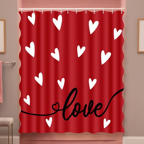 Tieshankao Valentines Shower Curtain Bathroom Decor Scalloped Red Love with 12 Hooks 72 x 72 Inches - Style 6