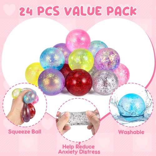 JolliBrix 24 Pack Valentines Day Cards for Kids School with Stress Balls, Valentine's Day Gifts for Kids Party Favor, Classroom Exchange Prizes, Valentines Day School Exchange Gifts