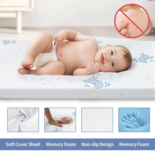 GOODFINDS Pack and Play Mattress, 38"x26" Soft & Firm Memory Foam Pack N Play Mattresses, Baby Mattress for Pack N Play with Non-Slip Bottom Washable Cover