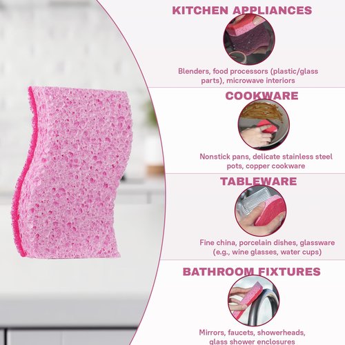 ECLINSO 9 Pack Gentle Clean Delicate Scrub Sponges, Safe for Fine China, Glass & Nonstick Pans, Dual-Sided Soft Cleaning Sponges in Resealable Pouches