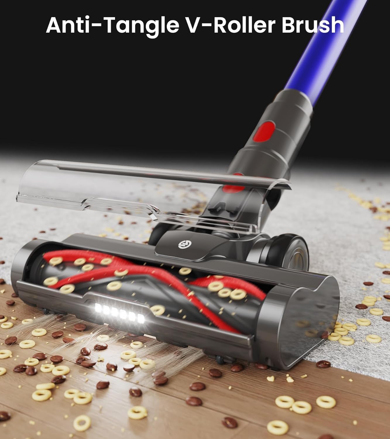 Skiennix Cordless Vacuum Cleaner - 550W Powerful Suction, 65 Mins Runtime, LED Display, Anti-Tangle Brush