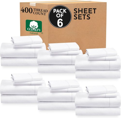 California Design Den King Size Sheet Sets - 400 Thread Count 100% Cotton Sateen, Deep Pocket, 6 Flat & Fitted Sheets, 12 Pillowcases | White