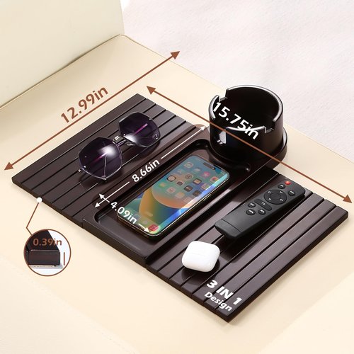 BAMTRAY Couch Cup Holder Tray, 15.75" Bamboo Cup Holder for Couch, 3 in 1 Foldable Arm Chair Clip on Side Tray Table for Remote Snack Table on Armrest
