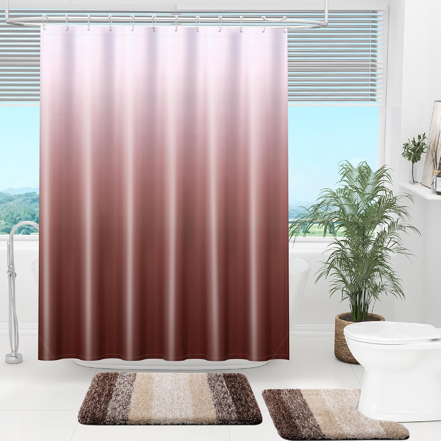 OLANLY Luxury Ombre Shower Curtain Set - Waterproof & Washable | Brown & White, 72x72 Inches