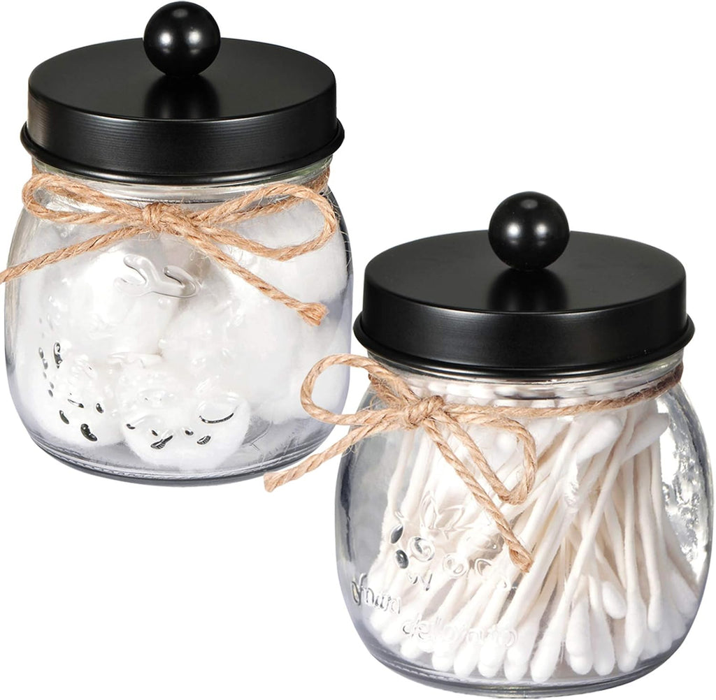 SheeChung Qtip Holders - Stylish Black Bathroom Decor for Cotton Swabs & Balls | 2 Pack