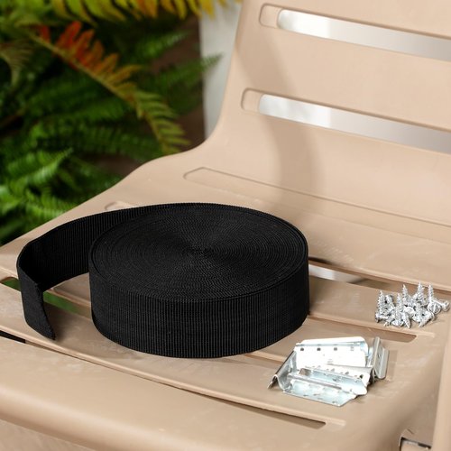 Threehoney 2 Inch Wide x 40 ft Chair Webbing Replacement Kit Upholstery Webbing Elastic Band to Repair Sagging Couch Chair Patio Furniture Metal Clips Patio Strap Repair Kit for Furniture(Black)
