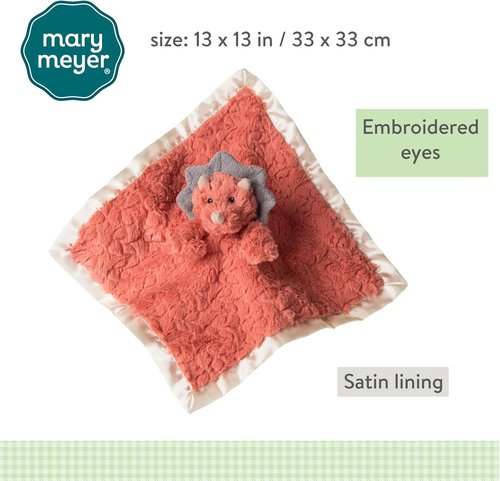 Mary Meyer Baby Lovey - Soft Coral Dino Security Blanket & Stuffed Animal Toy | 13 x 13-Inches