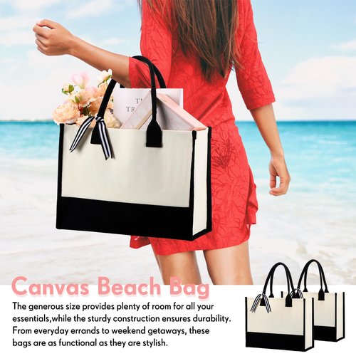Sweetude 20 Pcs Canvas Tote Bags for Women Classic Initial Beach Bag with Handles Sublimation DIY Blank Personalized Tote(Natural White)