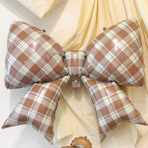 Brown Plaid Bow Foil Balloons Large Checkered/Gingham Bow Knot Balloon Espresso Martini Coffee Coquette Themed Decor for Love Is Brewing Bridal Shower Fall Baby Shower Birthday Party Decorations