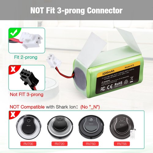 FirstPower 3.2Ah RVBAT850 Battery - Replace for Shark Vacuum Battery Replacement, Shark Ion Robot R75, RV761, RV850C, RV1000S, RV1100VL, RV101AE, UR1000SR, RV700_N, RV720_N Vacuum Cleaners