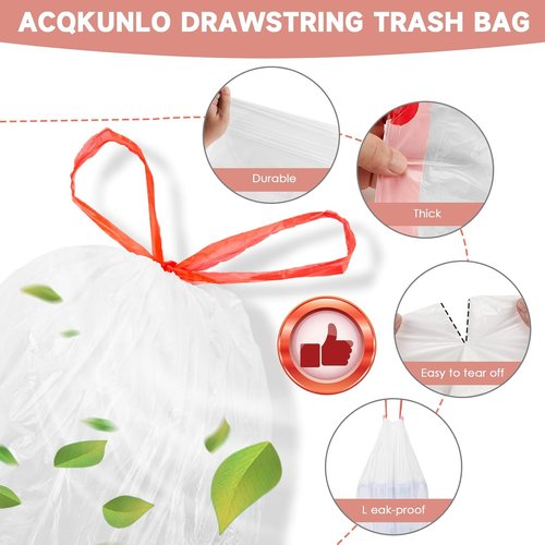 Magesh 2 Gallon Drawstring Trash Bags - Strong White Mini Garbage Bags, 60 Count for Kitchen & Bathroom