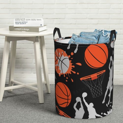 Gbuzozie Basketball Sport Print Round Laundry Hamper Storage Basket Toys Clothes Organizer Bin For Home Bathroom Bedroom Dorm Nursery, 62l