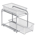 SONGMICS 2-Tier Pull Out Cabinet Organizers, Under Sink Organizer, Bathroom Organizer and Storage, Sliding Basket Drawers, Stackable for Kitchen, Bathroom, Metallic Silver UKCS017E01