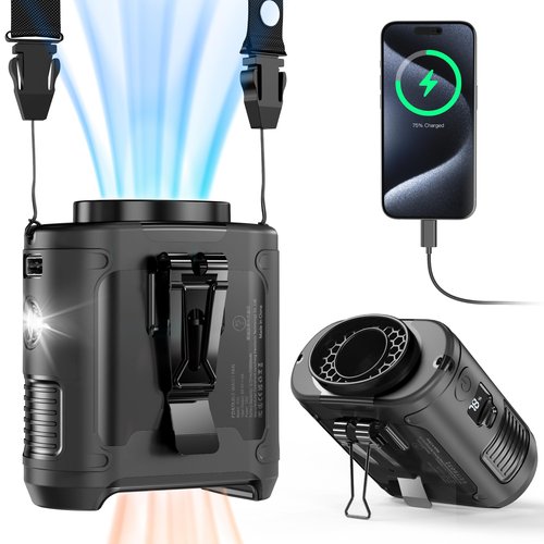 10000mAh Portable Waist Fan, Father Day Gifts for Husband Dad, Blue Collar Worker Belt Clip Fan with Light, Essentials for Camping Gardening, 40H 16000RPM Rechargeable Cooling Gadgets for Men 2026