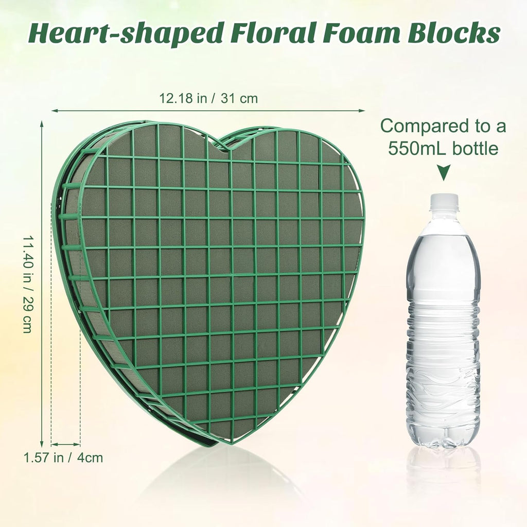 STOBOK Floral Foam Hearts - Heart-Shaped Floral Foam Cage with 5 Suction Cups for Fresh & Artificial Flowers | Green, 12.2 x 11.4 in