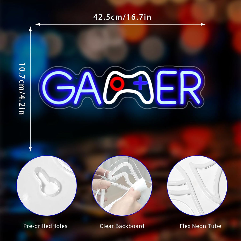 Skiennix Gamer Neon Sign - LED Wall Decor for Gaming Rooms | USB Powered Light Up Sign for Teen Boys