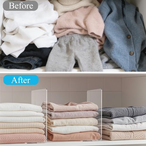 Lebouri Shelf Dividers for Closet Organization: 10" Tall x 12" Deep Acrylic Closet Shelf Dividers for Clothes Sweater Purse - Clear Closet Organizers and Storage Separators for Shelves