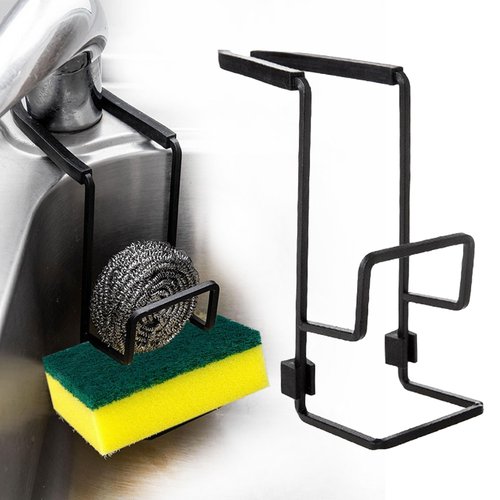 YUSAVHO Sponge Holder for Kitchen Sink – Sink Caddy Organizer for Sponges, Brushes, and Kitchen Sink Accessories, Apartment & New Home Essentials (Black)