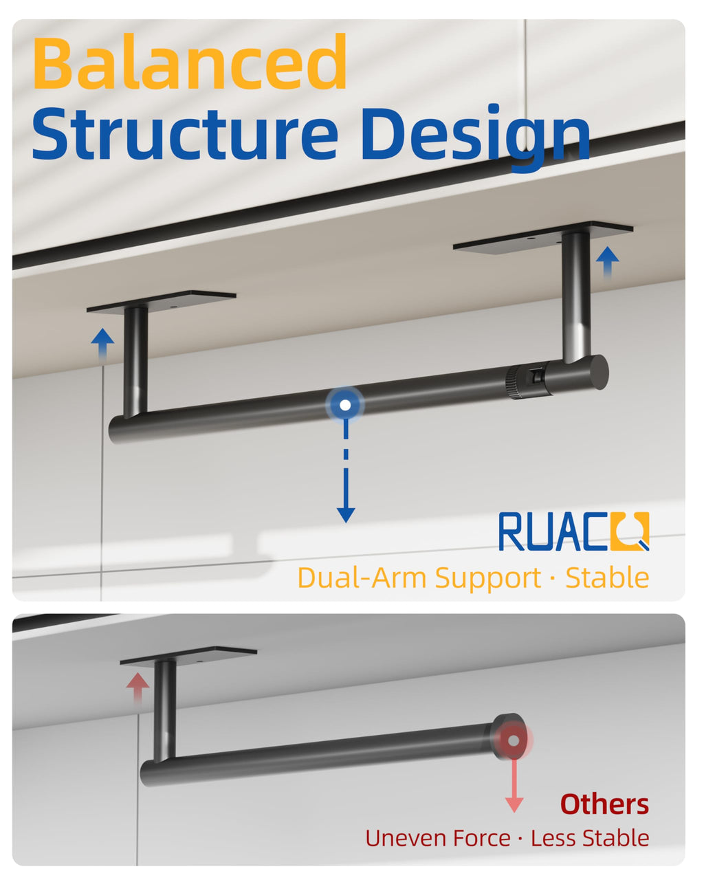 RUACQ Paper Towel Holder Under Cabinet, Wall Mounted or Adhesive Stainless Steel Paper Towel Holder,Square Base Paper Towel Rack for Kitchen, RV, Bathroom (Matte Black)
