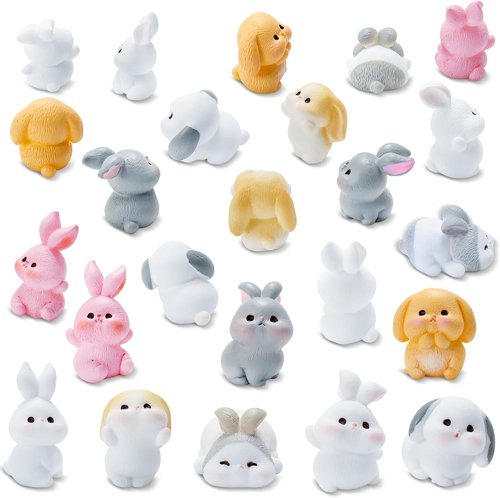 Exasinine Mini Rabbit Figurines - 24Pcs Resin Bunny Set for Fairy Garden & Home Décor