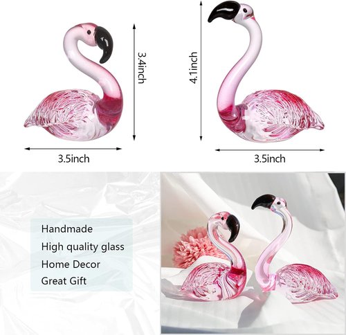 LONGWIN Handmade Art Glass Flamingo Figurines - Hand Blown Collectible Sculptures for Home & Wedding Decor | Set of 2
