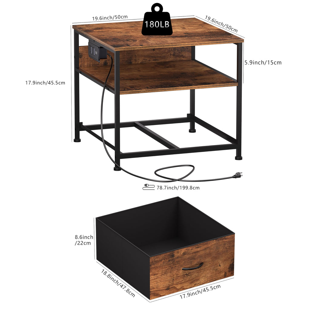 Unionly 180 lb Mini fridge Table with Drawer fridge Shelf, Smal fridge cabinet with storage,Heavy Duty Mini Fridge Standwith Charging Station, 4 Adjustable Feet for Home Kitchen Rustic Brown